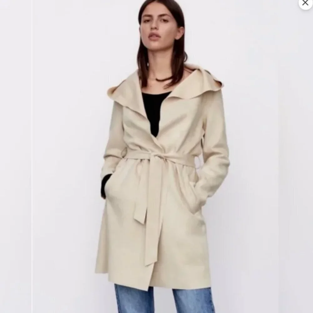 Zara Faux Suede Hooded and Belted Jacket